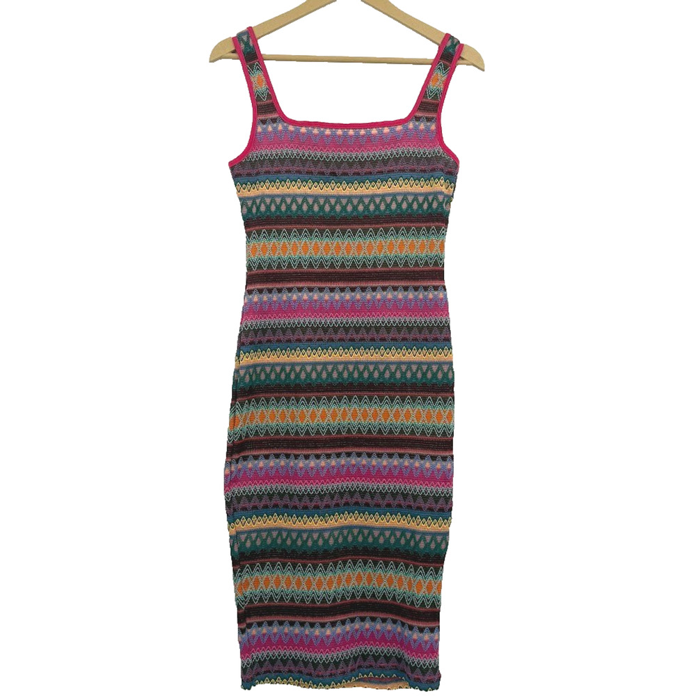 Emery Rose Knit Bodycon Midi Dress Womens M Multicolor Boho Sleeveless